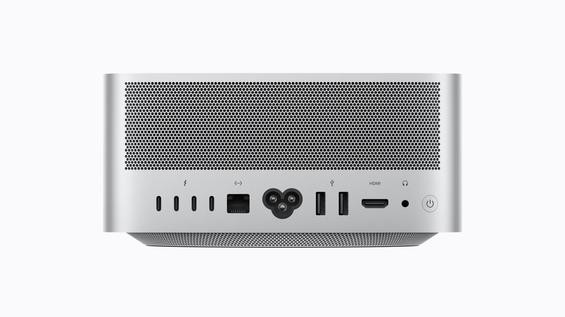 A rear view of Mac Studio shows its multiple ports.