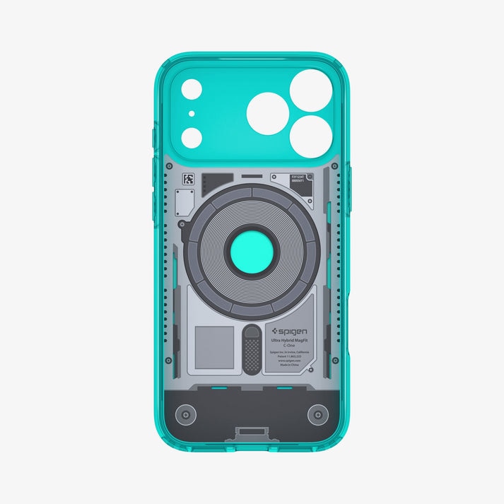 ACS11754 - iPhone 18 Pro Max / iPhone 17 Pro Max Ultra Hybrid C-One (Mag Fit) Bondi Blue showing the interior structure with a built-in magnetic ring and precise camera cutouts