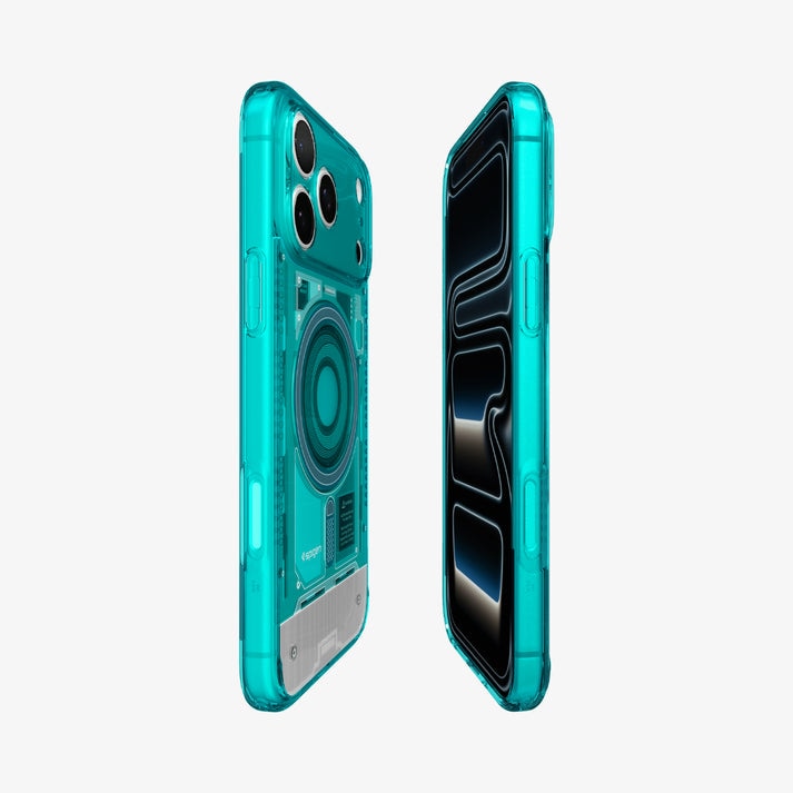 ACS11754 - iPhone 18 Pro Max / iPhone 17 Pro Max Ultra Hybrid C-One (Mag Fit) Bondi Blue showing front and back angled views highlighting the slim profile and raised protective edges
