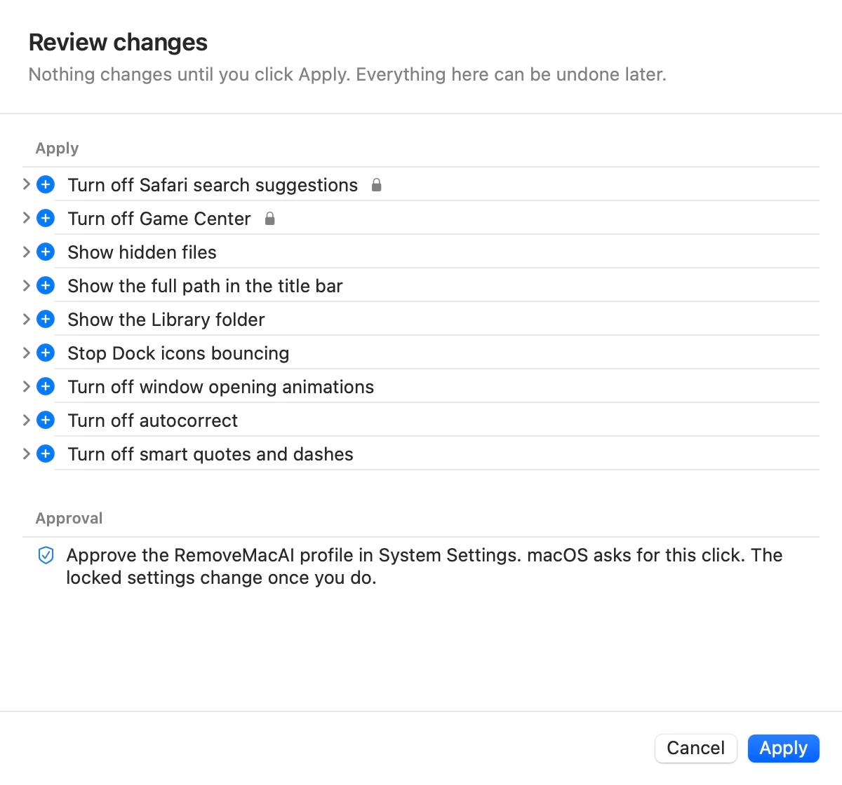 Reviewing changes before they are applied