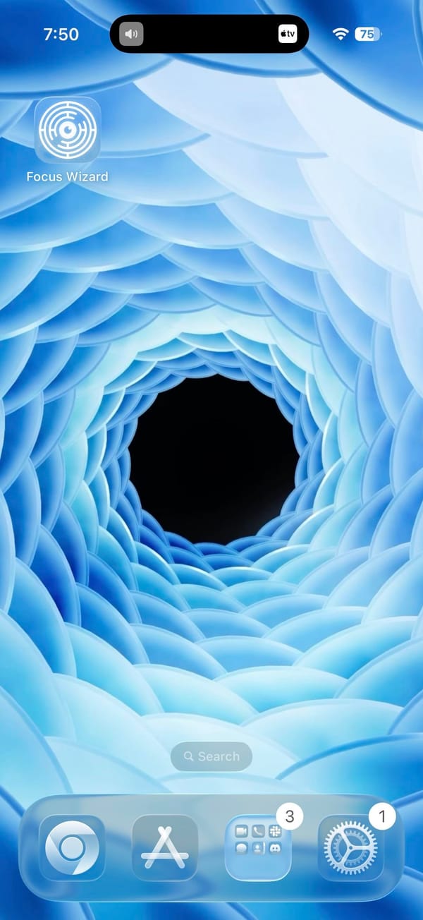 Blue vortex wallpaper, minimal layout, AI apps on both sides