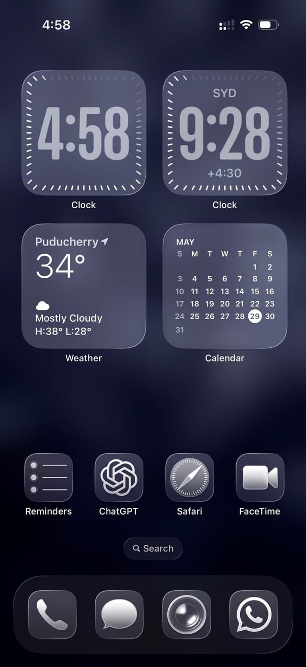 A dual-timezone home screen and a mosaic wallpaper