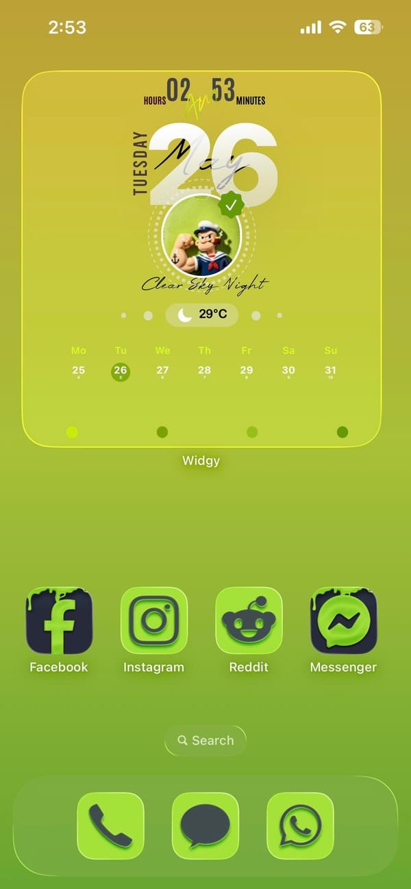 Popeye themed lock screen and green icon set