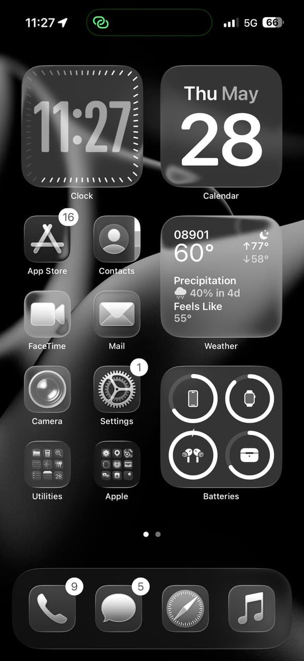 Pure-black setup with abstract curves on the lock screen