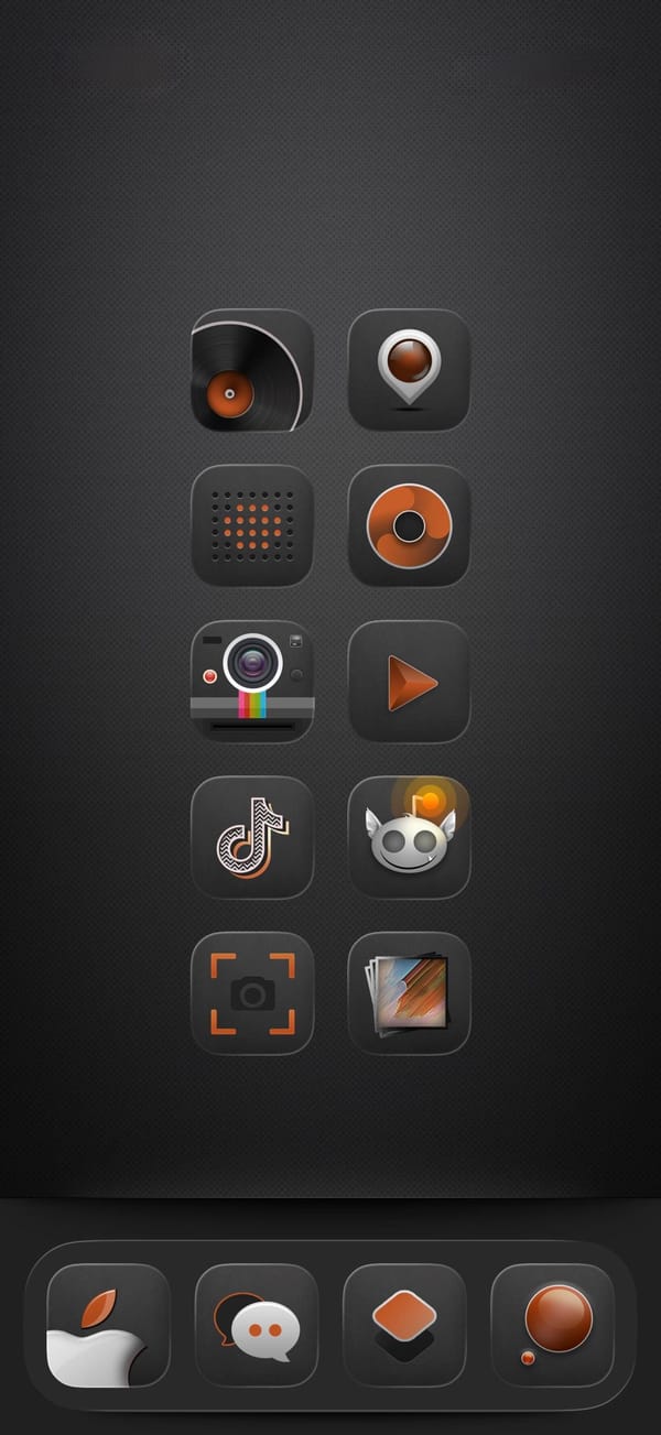 Dark amber icon pack and a Sony Walkman lock screen
