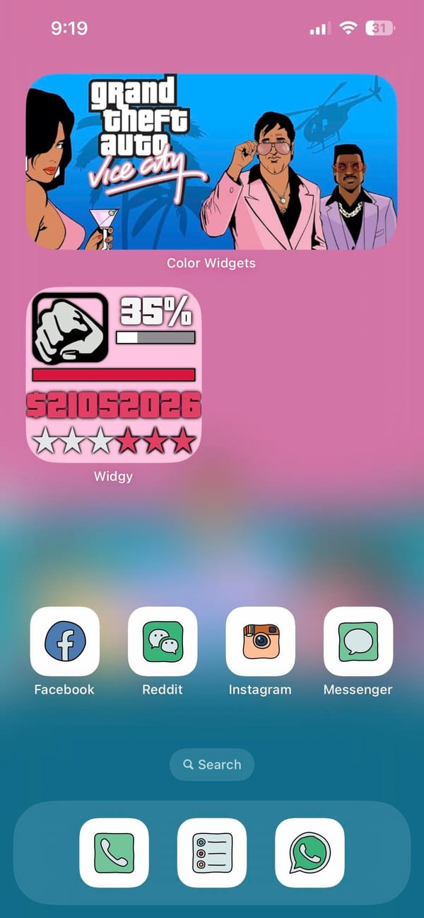 Dark forest home screen with two Widgy widgets and no icons