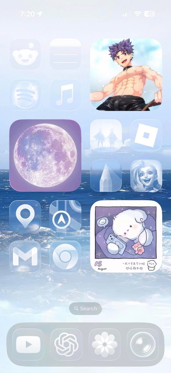 Ocean wallpaper home screen with a Lana Del Rey music widget