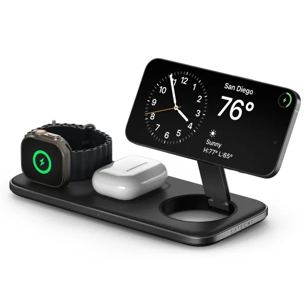Satechi Qi2 Trio: three chargers on one aluminum slab