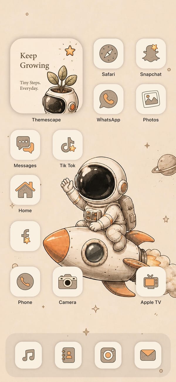 A beige astronaut theme drawn entirely by hand
